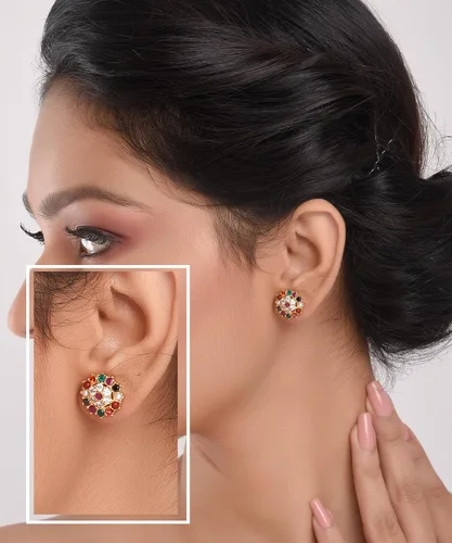 Vista 3 de Efulgenz Aretes indios para mujer, joyería india, multicolor, circonita cúbica, aretes de tuerca para mujer Varios