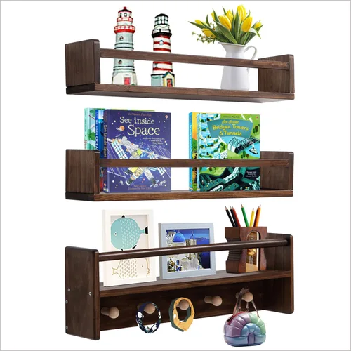 Vista 10 de AZSKY Estantería flotante de pared de 16 pulgadas con gancho, estante colgante de nogal profundo, para habitación de niños, dormitorio, baño, sala