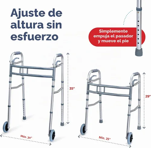 Vista 2 de Andadores Medical King para personas mayores, andador de aluminio ligero con ruedas, ancho y altura ajustables, andador plegable para ancianos