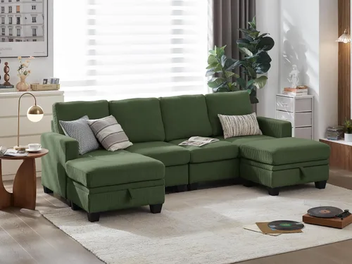 Vista 41 de CHIC HOUSE Sofá modular modular con otomanas de almacenamiento, sofá de pana para espacios pequeños y apartamentos, sofá esquinero convertible