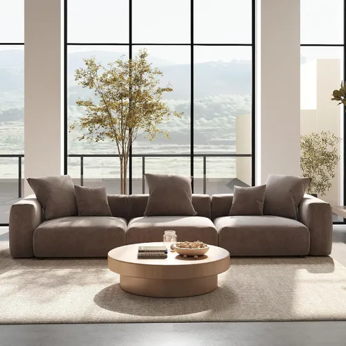 Vista 14 de Sofá seccional modular en forma de nube, sofá en L con otomano, sofá cama de 260 cm de tamaño grande, sofás cama de corduroy para sala de estar