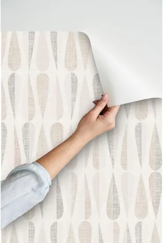 Vista 3 de Spoonflower Papel pintado Neutral Mod Mid Peel and Stick Rollo 24" x 144" Atomic Era 1950S Vintage Beige Gris Autoadhesivo, extraíble y apto