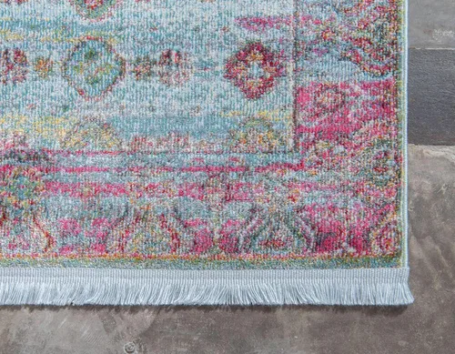 Vista 8 de Unique Loom Baracoa Collection Bright Tones Border - Alfombra tradicional vintage rectangular de 2 pies 2 pulgadas x 3 pies 0 pulgadas, azul/rosa