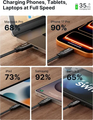 Vista 3 de JSAUX Cable USB C a USB C de 100 W [2 unidades de 3.3 pies], cable de carga rápida tipo C para iPhone Air/iPhone 17/iPhone 17 Pro/iPhone 17 Pro Max