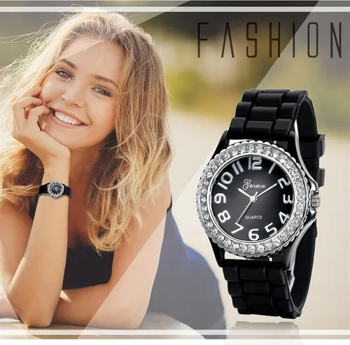 Vista 5 de Avaner Reloj de pulsera con diamantes de imitación de silicona analógico para mujer