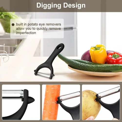Vista 4 de AUAUY Juego de 2 peladores de patatas, juego de pelador giratorio de verduras en forma de Y e I, pelador de frutas para cocina, pelador de agarre