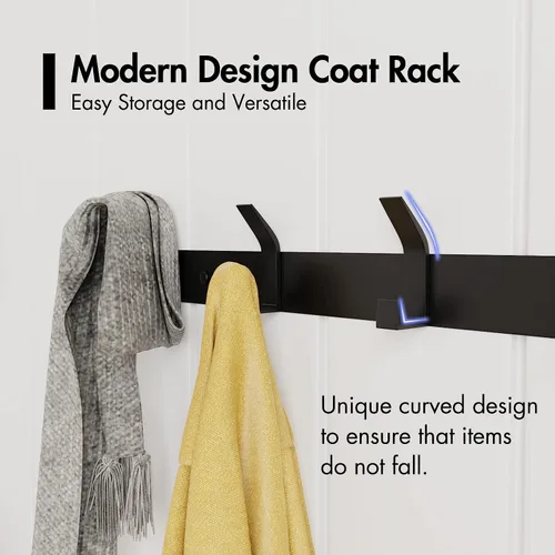 Vista 2 de Paquete de 2 percheros para montar en la pared, de aluminio resistente, 5 ganchos dobles para abrigos, percheros modernos, percheros de pared