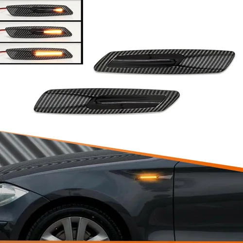 Vista 10 de ADIIL Negro F10 estilo ahumado lente delantera Fender secuencial ámbar LED señal de giro lámpara de marcador lateral luces asamblea para BMW 1 3 5