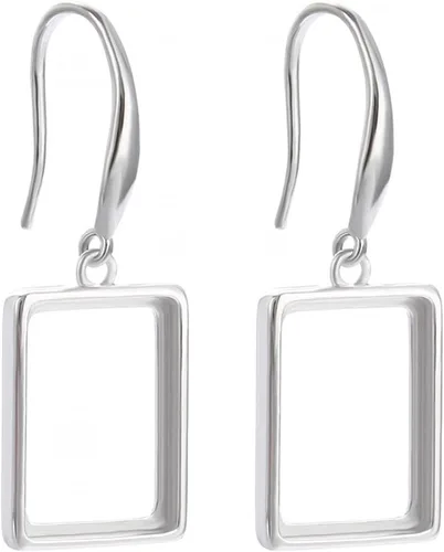 Vista 8 de Bisel de plata de ley 925 en blanco, ajuste de montaje, bandeja para aretes ovalados/cuadrados/rectangulares para hacer joyas de manualidades