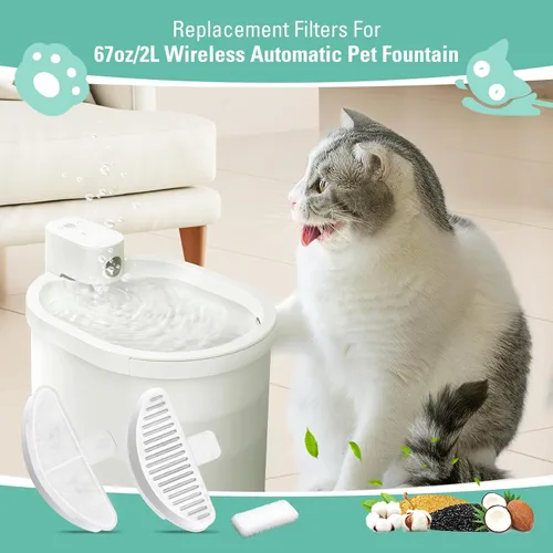 Vista 2 de Paquete de 6 filtros de repuesto y 12 esponjas de filtro para fuente automática inalámbrica de mascotas de 67 oz/2 L, filtro de fuente de agua