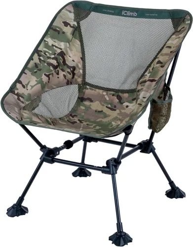 Vista 12 de iClimb Silla de camping ultraligera compacta plegable para playa con pies grandes antihundimiento y soporte de espalda con cuerda