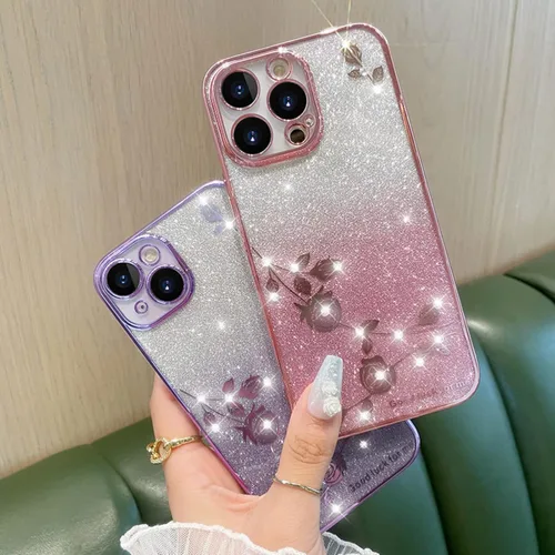 Vista 2 de Funda de teléfono con purpurina degradado para Xiaomi Mi 13 12 X S Ultra Pro de silicona suave brillante, protección precisa de lente con agujero