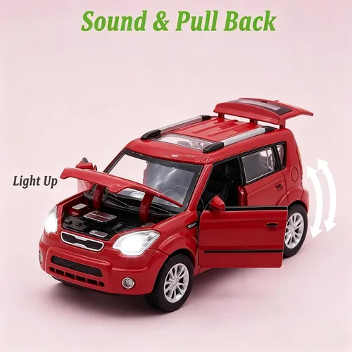 Vista 2 de Coches de juguete de fundición a presión, modelos de coches KIA Soul, coches de retroceso, juguete de coche con sonido y luz para niños de 3+ años