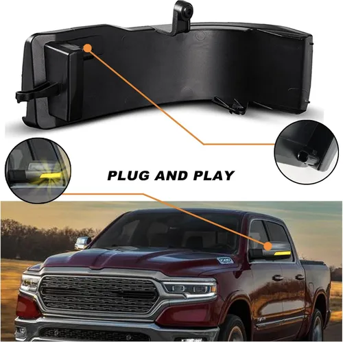 Vista 3 de Espejo lateral dinámico secuencial LED luces de marcador compatibles con Dodge Ram 1500 camioneta Big Horn Rebel Laramie Longhorn Limited TRX