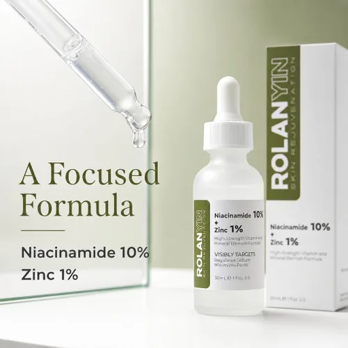 Vista 2 de ROLANYIN Suero facial de niacinamida 10% + zinc 1% para control de aceite y minimización de poros, tratamiento de imperfecciones hidratante calmante
