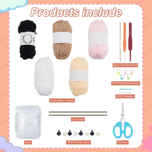 Vista 2 de ACRNIGHEET Kit de ganchillo para principiantes, juego de 2 piezas de ganchillo de oso con globos en forma de corazón, kit de inicio de ganchillo