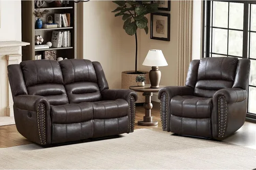 Vista 15 de EBELLO Silla reclinable manual de cuero sintético, silla reclinable individual clásica con cómodo apoyabrazos y respaldo, mueble para sala de estar