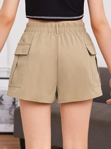Vista 2 de Milumia Pantalones cortos de carga con bolsillo con solapa y botones de cintura alta para niña