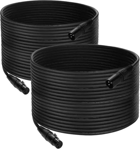 Vista 10 de Cable DMX de 100 pies, paquete de 2 cables flexibles de señal XLR de 3 pines macho a hembra, adecuado para señal de iluminación de escenario, cables