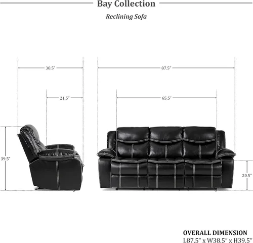 Vista 6 de Lexicon Bay - Juego de sofá reclinable manual, 2 piezas, color negro