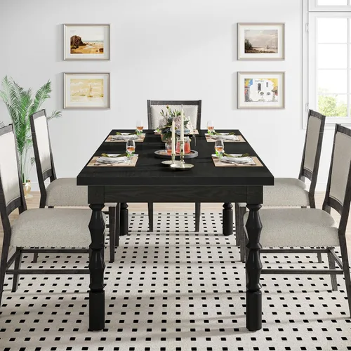 Vista 5 de Tribesigns Mesa de comedor de madera de 62 pulgadas para 4 a 6 personas, mesa de cocina rectangular grande de granja, mesa de comedor moderna, Negro