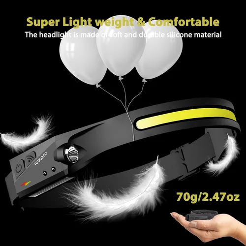 Vista 4 de Linterna frontal recargable, 3 unidades, lámpara de cabeza de haz ancho de 230°, sensor de movimiento LED recargable, faros delanteros de 6 modos