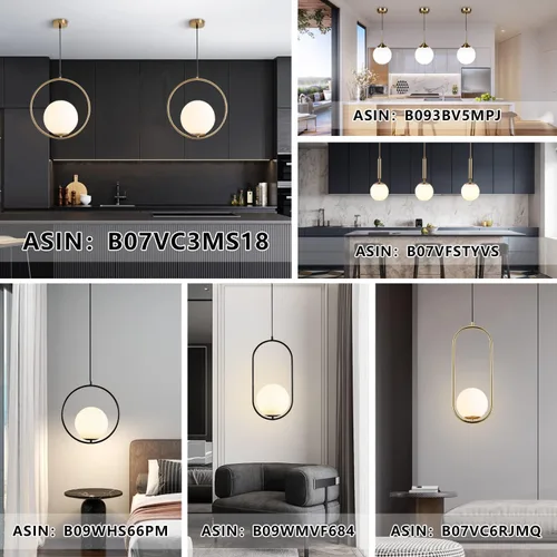 Vista 8 de KCO Lámpara colgante moderna de mediados de siglo con forma de globo grande, 1 luz de latón cepillado dorado colgante colgante de techo, lámpara