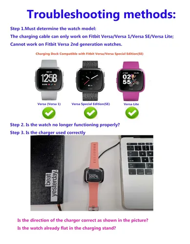 Vista 6 de Paquete de 2 bases de carga compatibles con cargador Fitbit Versa/Lite/SE, (no para Versa 2), soporte de cable para reloj inteligente
