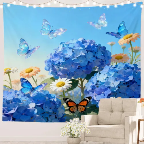 Vista 64 de Batmerry Peaceful Retreat Beautiful Landscape Polyester Tapestry, Blooming Garden Setting Lightweight Wall Hanging High-Definition Print Backdrop