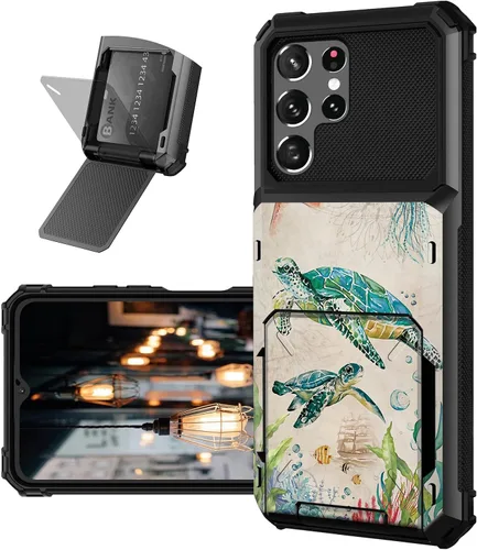 Vista 24 de Funda tipo cartera para Samsung Galaxy S22 Ultra con ranura para tarjetero, funda con tapa híbrida de doble capa, resistente, a prueba de golpes
