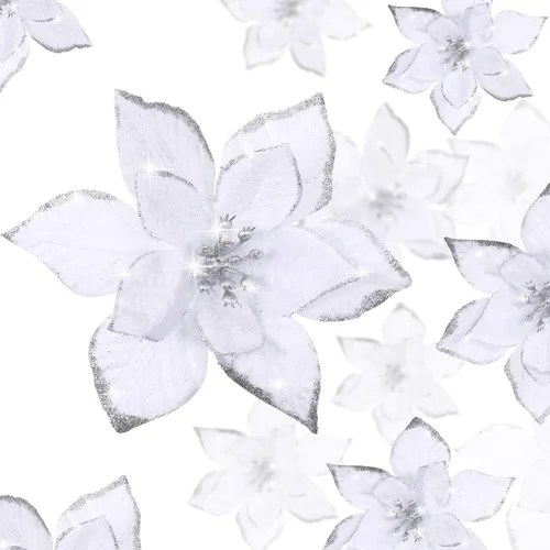 Vista 21 de WILLBOND 36 piezas de flores de Pascua navideñas de 3 tamaños para árbol de Navidad, flores falsas con purpurina, decoración, adornos de flor