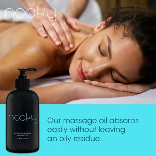 Vista 2 de Aceite de masaje de coco Nooky con aceite de coco fraccionado para masajear 16 onzas Hydrating Non-Greasy Body Oil with Fractionated Coconut Oil