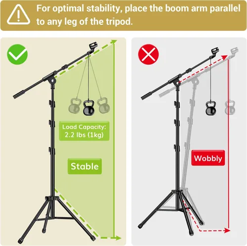 Vista 7 de TONOR Soporte para micrófono con soporte para tableta, brazo de trípode para piso, altura y ángulo ajustables, soporte resistente con bolsa