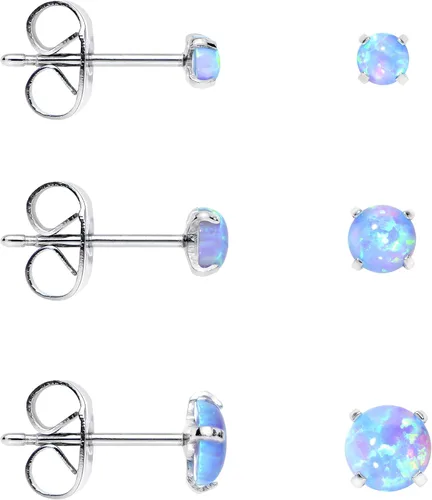 Vista 2 de Body Candy Aretes de acero inoxidable sintético con broche de ópalo paquete de 3