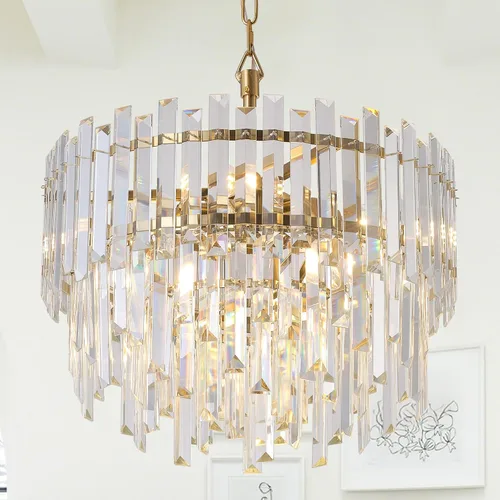 Vista 11 de L37.4 '' Candelabros de cristal modernos para comedor 11 luces de lujo rectangular de lujo dorado ovalado cristal colgante lámpara de techo