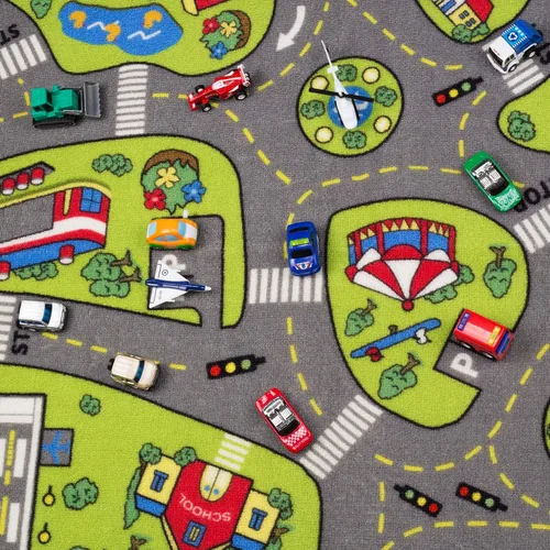 Vista 7 de Alfombra grande para niños de 52 x 32 pulgadas con parte trasera antideslizante, alfombra de juego de la vida urbana para jugar con juguete