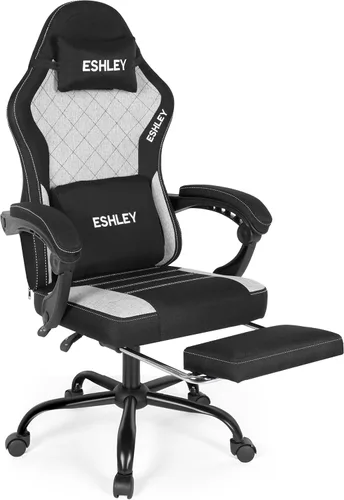 Vista 11 de Silla de juego, reposapiés ergonómico, lumbar y reposacabezas Negro