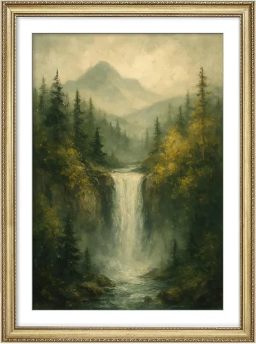Vista 231 de MUDECOR Lienzo enmarcado prémium para pared, pinos nevados en bosque de invierno, ilustraciones modernas, arte contemporáneo, escénico, divertido