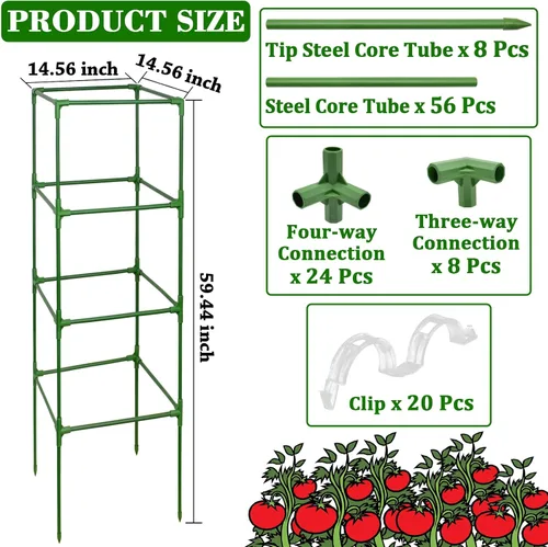 Vista 2 de ZeeDix Jaulas de tomate resistentes de 60 pulgadas para jardín con clips verde-2 por paquete