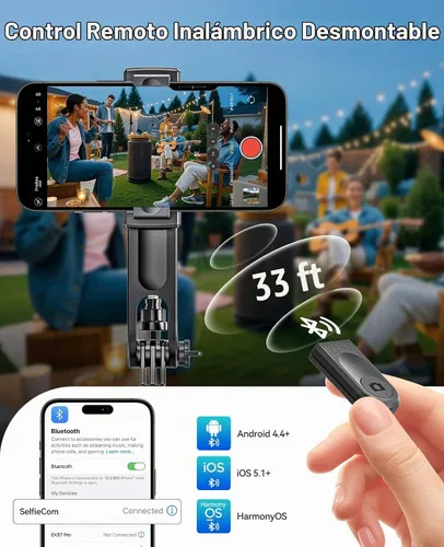 Vista 5 de ORICO Trípode de teléfono de 69 pulgadas, trípode para selfie stick para iPhone con control remoto inalámbrico, soporte giratorio de 360°