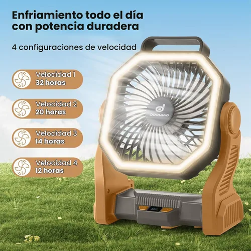 Vista 3 de Odoland Ventilador de campamento recargable, ventiladores de batería de 20000 mAh con linterna LED para tienda de campaña, auto, tormenta de playa