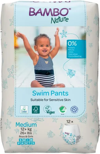 Vista 7 de Bambo Nature Pantalones de natación hipoalergénicos, pañales de natación con etiqueta ecológica, barreras de doble fuga - S (12 unidades)