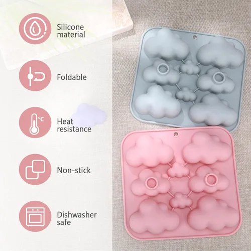Vista 3 de Paquete de 2 moldes de silicona con forma de nube, moldes de chocolate en forma de nube, moldes de gomitas de nubes 3D, moldes de silicona