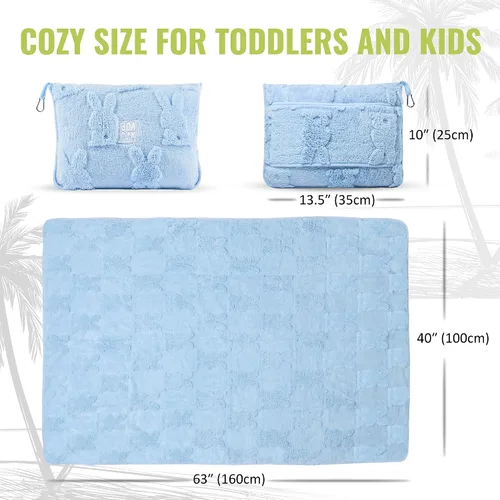 Vista 6 de BOACAY Manta de viaje para niños pequeños para avión, automóvil, manta suave para niños para guardería, almohada para niñas, niños con clip