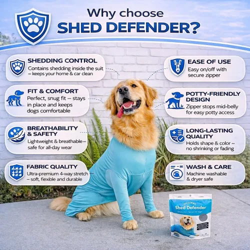 Vista 2 de Enterizo deportivo para perro Shed Defender para la caída del pelo, visto en Shark Tank, liviano y transpirable, traje de cuerpo para perros