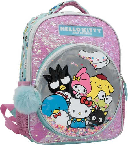 Vista 2 de AI ACCESSORY INNOVATIONS Mochila de Hello Kitty & Friends para niñas, bolsa de libro Sanrio Kawaii, bolsa escolar de lentejuelas con tapa de 16