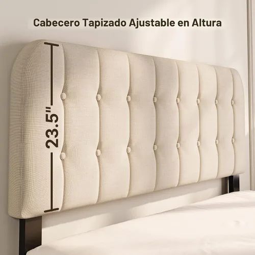 Vista 9 de Gizoon Base de cama Queen con cabecero, cama de plataforma tapizada con listones de madera resistentes, sin ruido, no necesita somier, fácil