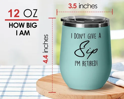 Vista 5 de Vaso de vino Coworker Teal Edition de 12 onzas – I Don't Give A Sip I'm Retired! – Renunciar a trabajo mudanza lugar de trabajo jubilación compañero