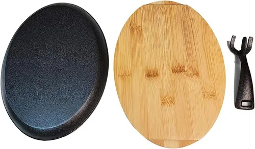 Vista 8 de HAWOK Fajita de hierro fundido con bandeja de bambú y asa Juego de 4 Negro-266-4