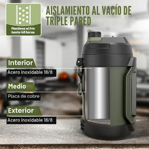 Vista 7 de Hydraful Jarra de galón, botella de agua grande de 128 onzas, jarra deportiva de acero inoxidable aislada, botella de agua de triple pared de vacío